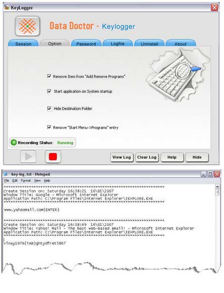 Screenshot of Windows XP Keylogger