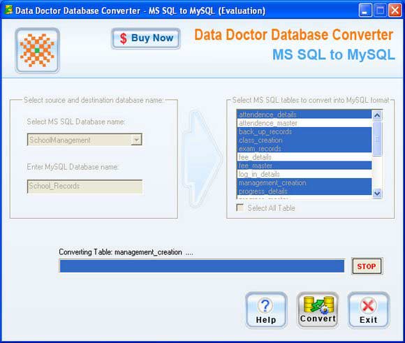 Migrate MS SQL To MySQL Database screen shot