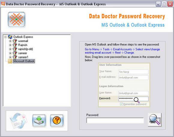 Screenshot of MS Outlook Password Recovery Tool