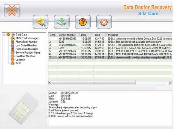 SIM Card Contacts Recovery Software screen shot