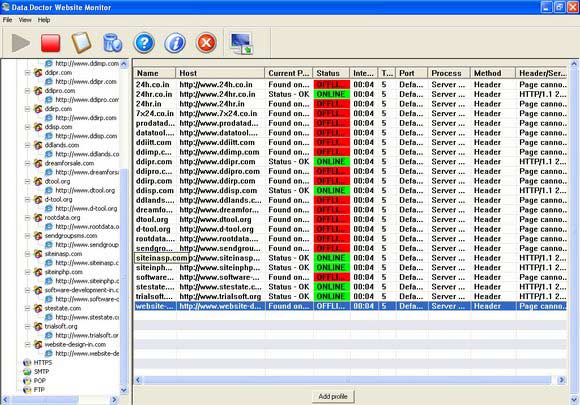 Website tracker software monitors internet website availability and ping status